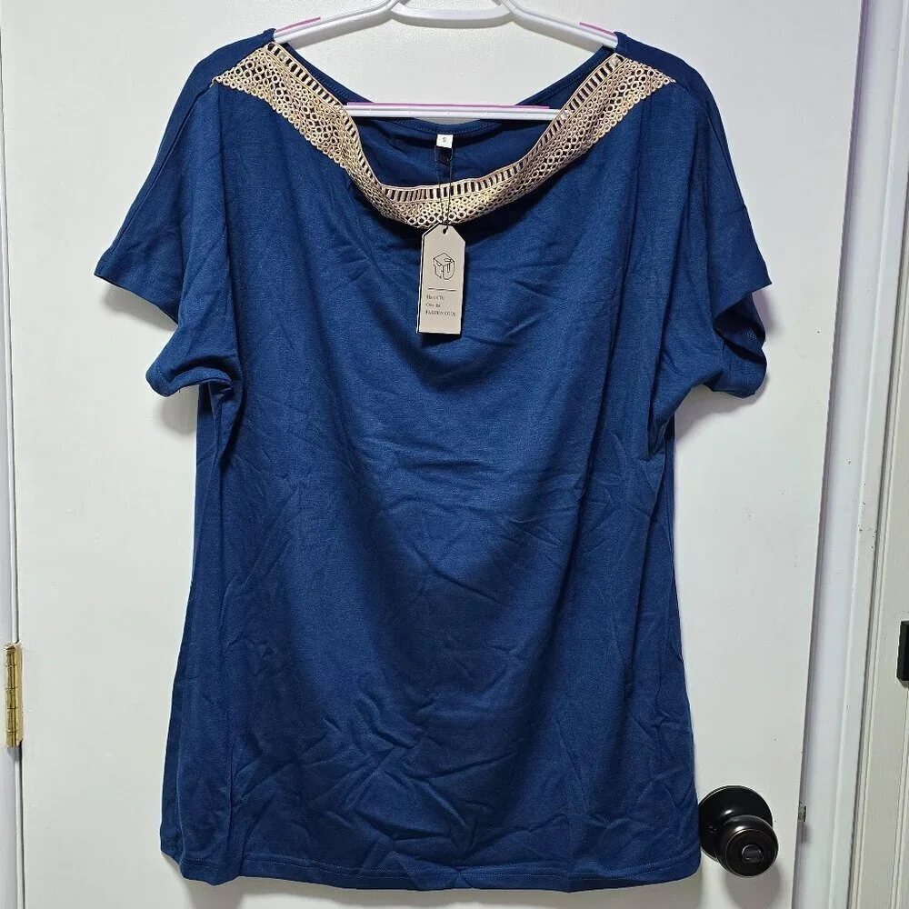 Agseem Navy Blue Long Sleeve Light Top with Lace - Brand New with Tags Small - Picture 1 of 2